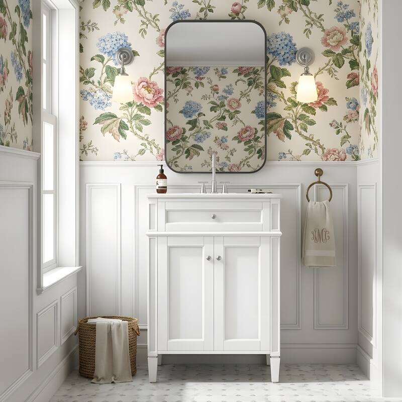 Bathroom Storage Cabinet with Sink, Soft-Closing Doors with Organizers - White