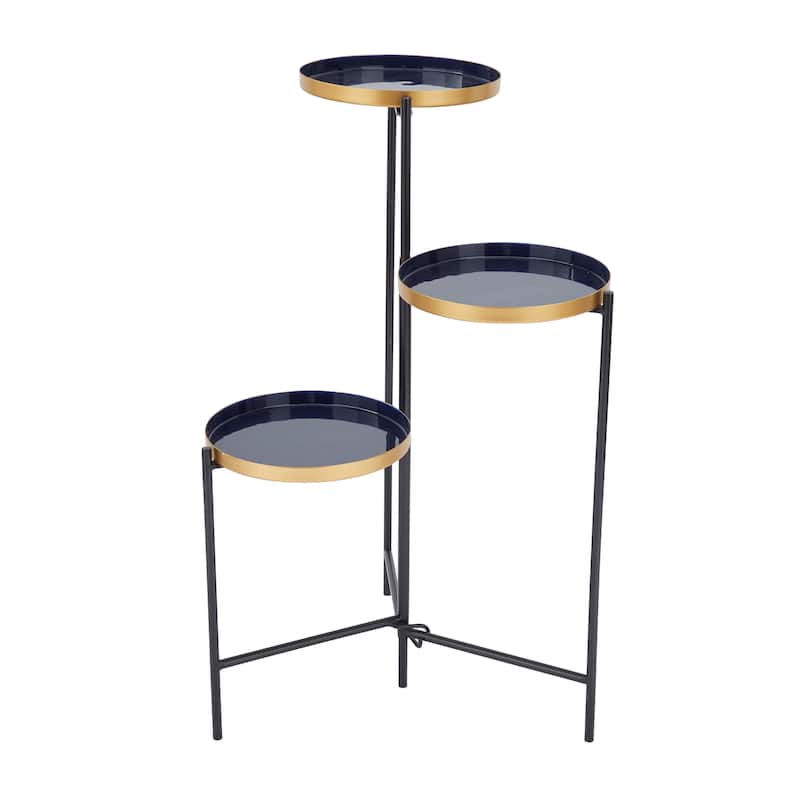White, Orange or Blue Metal Foldable 3 Tier Plantstand with Enameled Interior - 22 x 18 x 32