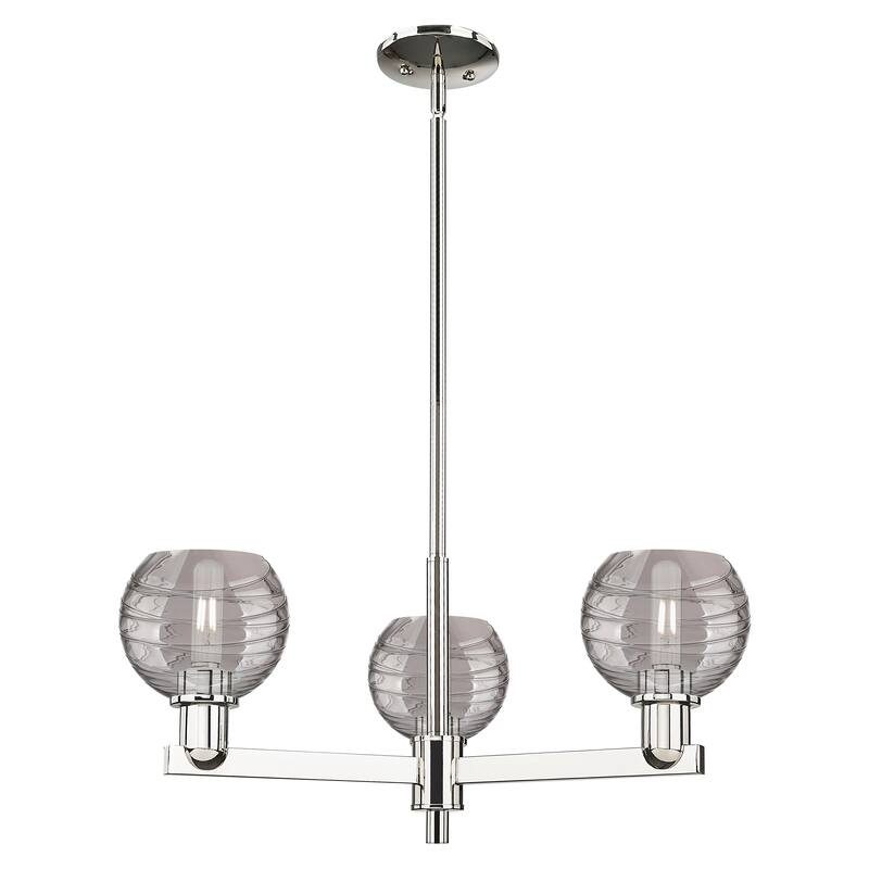 Innovations Lighting Downtown Urban - Athens Deco Swirl - 3 Light 18" Chandelier - Polished Nickel, Light Smoke Deco Swirl - Polished Nickel, Light Smoke Deco Swirl