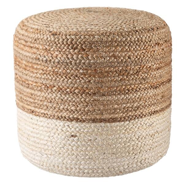 slide 6 of 10, Oliana Cylinder Pouf White/Beige