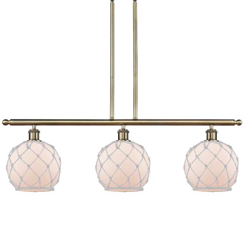 Innovations Lighting 516-3I-11-36 Farmhouse Rope Linear Farmhouse Rope - Antique Brass / White Glass with White Rope
