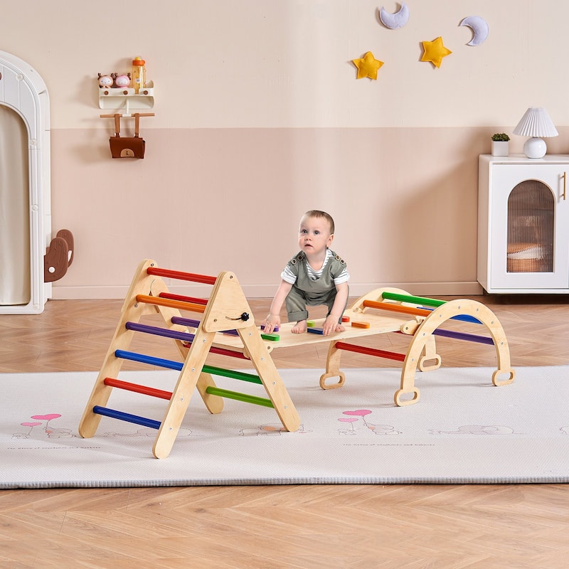 Wood Climbing Toy Set Pine 5-in-1 Play Gym for Kid's