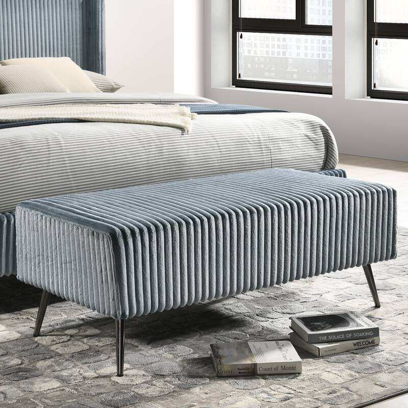 Queen Size Upholstered Panel Bed Set with 2 Nightstands and Storage Bench