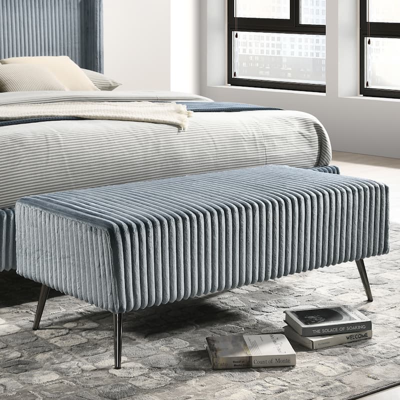 Roundhill Furniture Mavela Wide Wale Corduroy Upholstery Bench - Blue