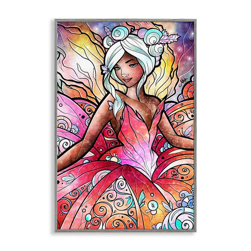 Stupell Pastel Nouveau Fairy Framed Giclee Art Design By Mandie Manzano - 20 x 30 - Grey