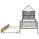 preview thumbnail 9 of 7, Grey Twin Size Pine Wood Platform Bed with House-Shaped Headboard and Pull-Out Trundle, Built-in Shelves and Fence Guardrails