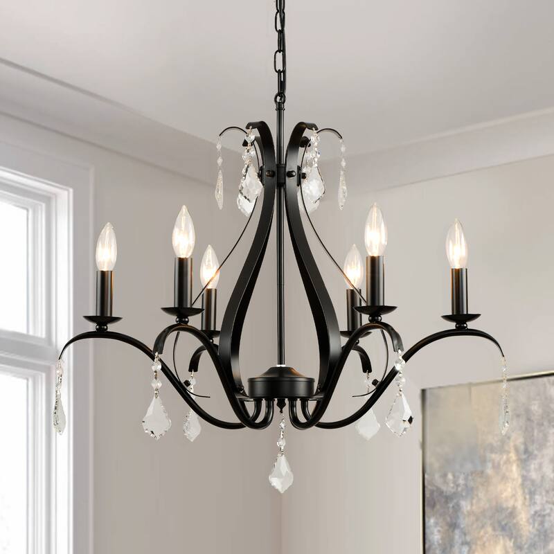 6-Lights Farmhouse French Country Chandelier - Black