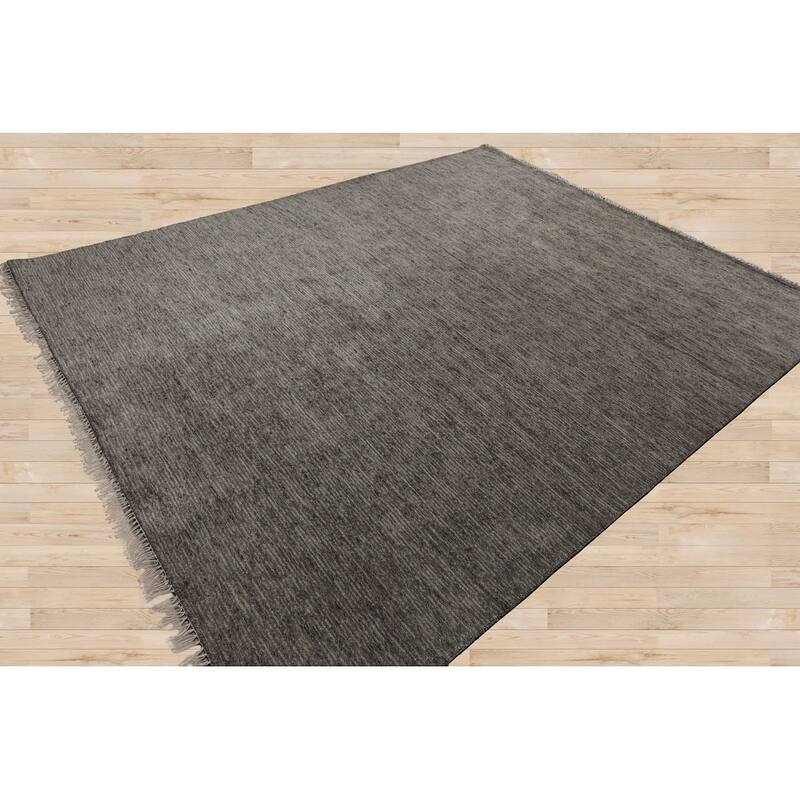 Hand Loomed Tone On Tone Gray Solid Wool Traditional Oriental Rug