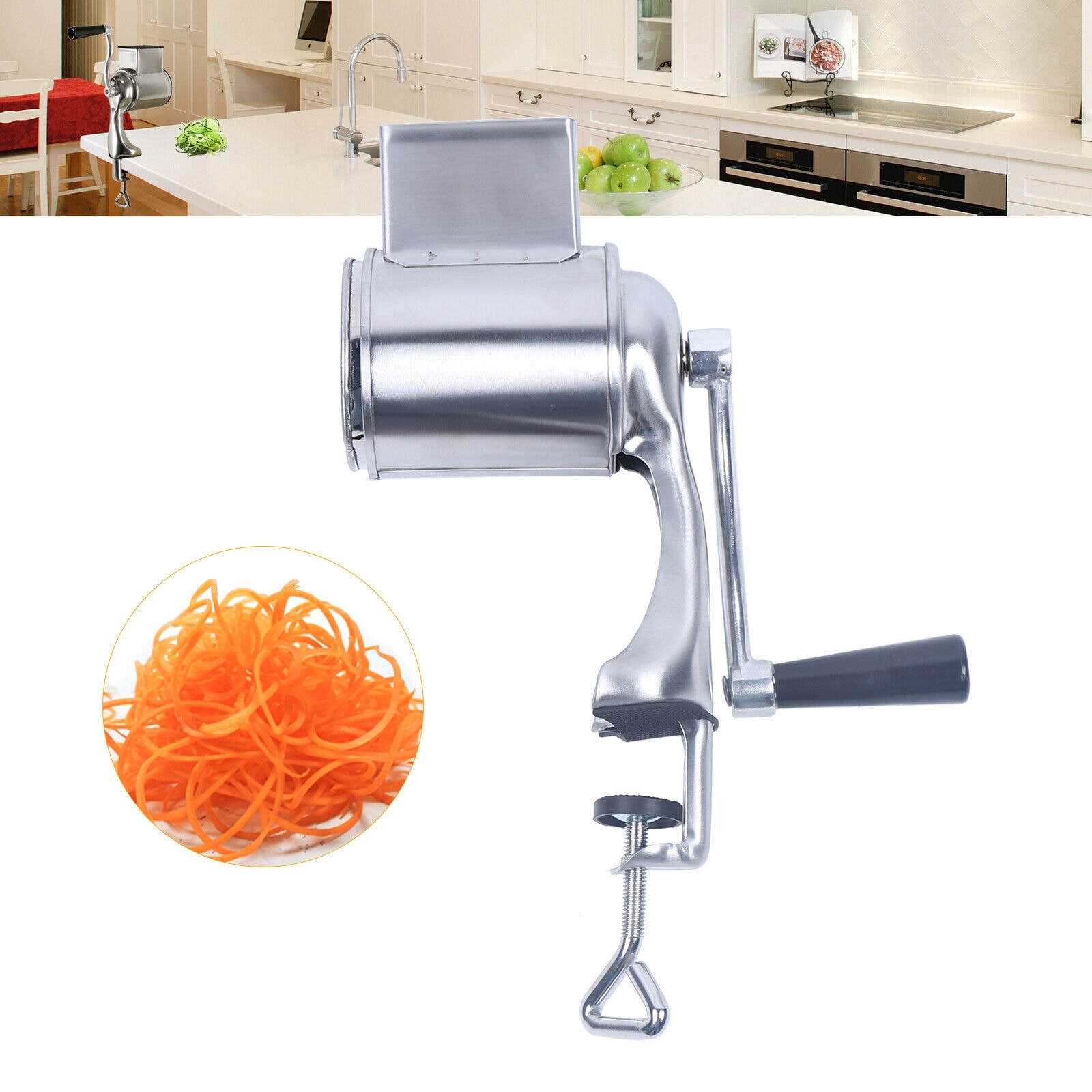 Manual Rotary Cheese Grater Food Mill Vegetable Slicer Grinder w/ 5 Drum  Blades