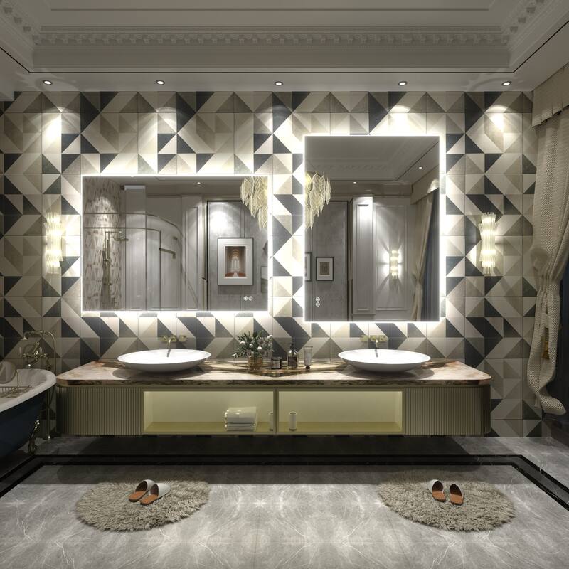 Frameless Anti-Fog 3 Colors Dimmable LED Backlit Wall Bathroom Vanity Mirror