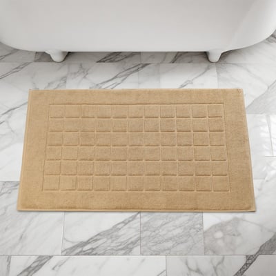 Blue Nile Mills 100% Cotton Terry Solid Absorbent Thick Checkered Washable Bath Mats, Set of 2