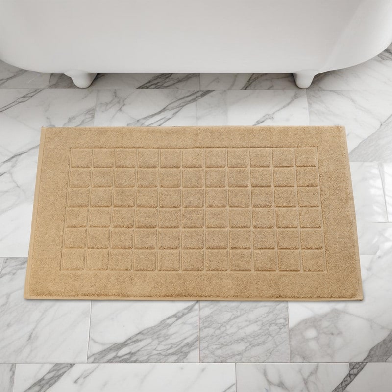 Blue Nile Mills 100% Cotton Terry Solid Absorbent Thick Checkered Washable Bath Mats, Set of 2