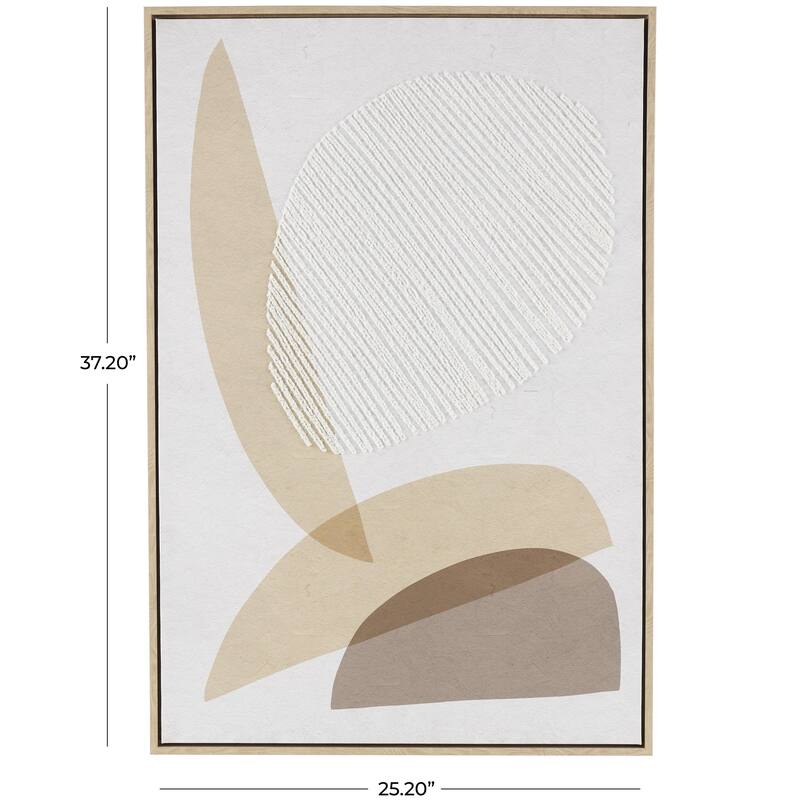 Wooden Abstract Overlapping Shapes Living Room Wall Decor with White Fabric Detailing - Brown - Roche River Decor