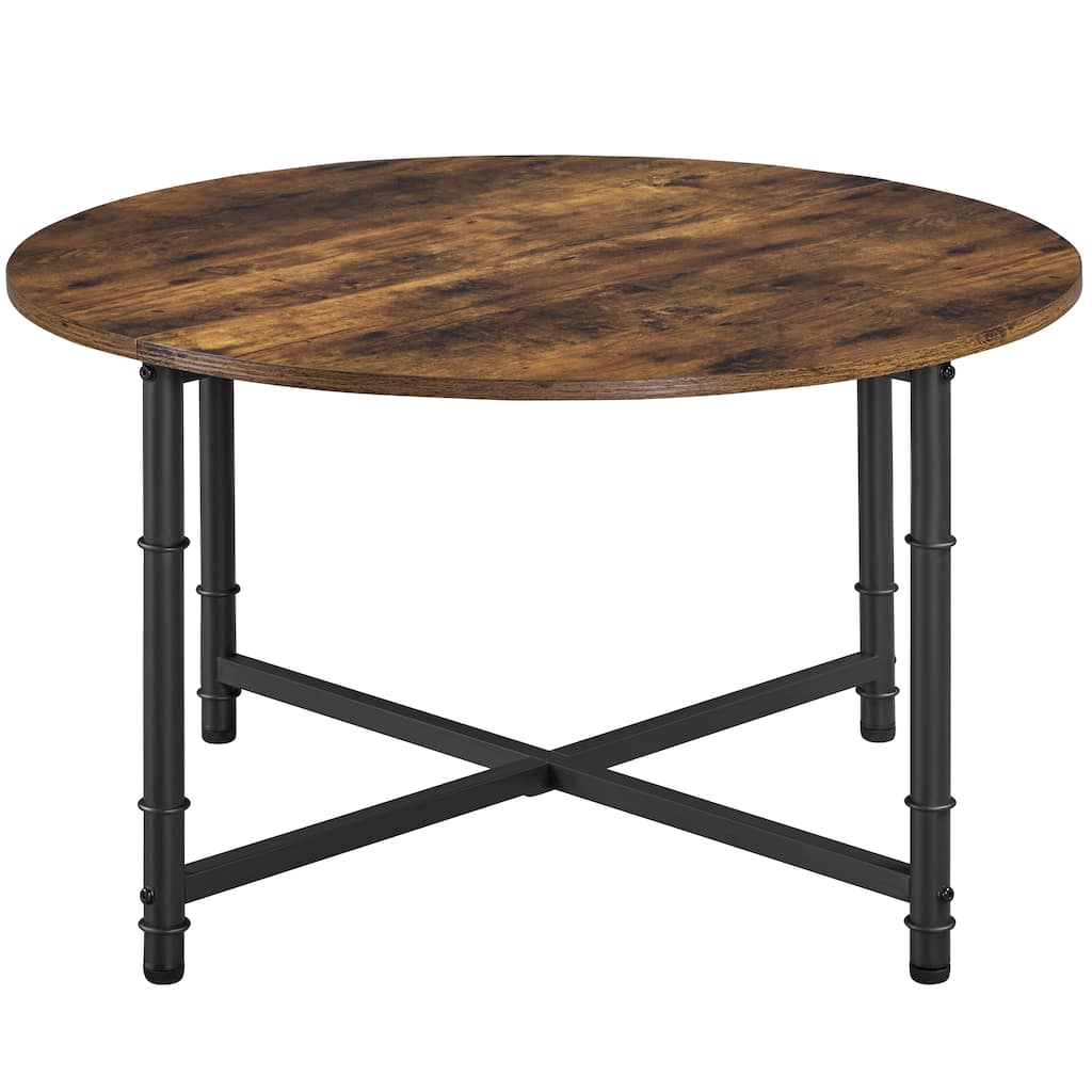 Yaheetech 35.5in Industrial Round Coffee Table with Metal Support, Rustic Brown