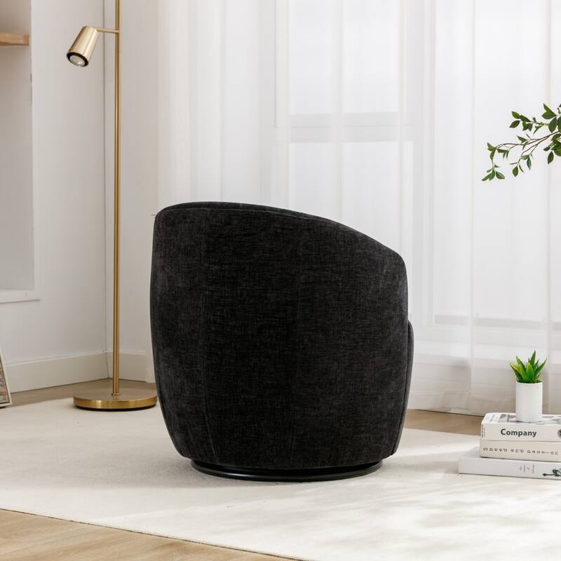 Chenille Fabric Swivel Accent Barrel Armchair with Coating Metal Ring