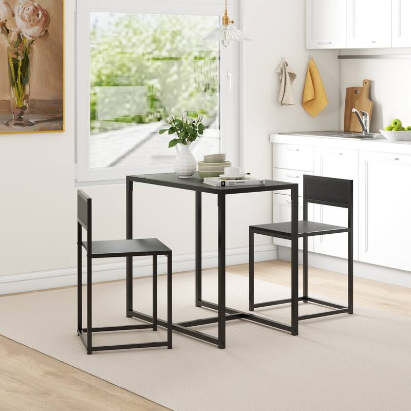 Modern Style 3-Piece Dining Set with Rectangular Footrest Table and 2 Steel Open Back Dining Chairs