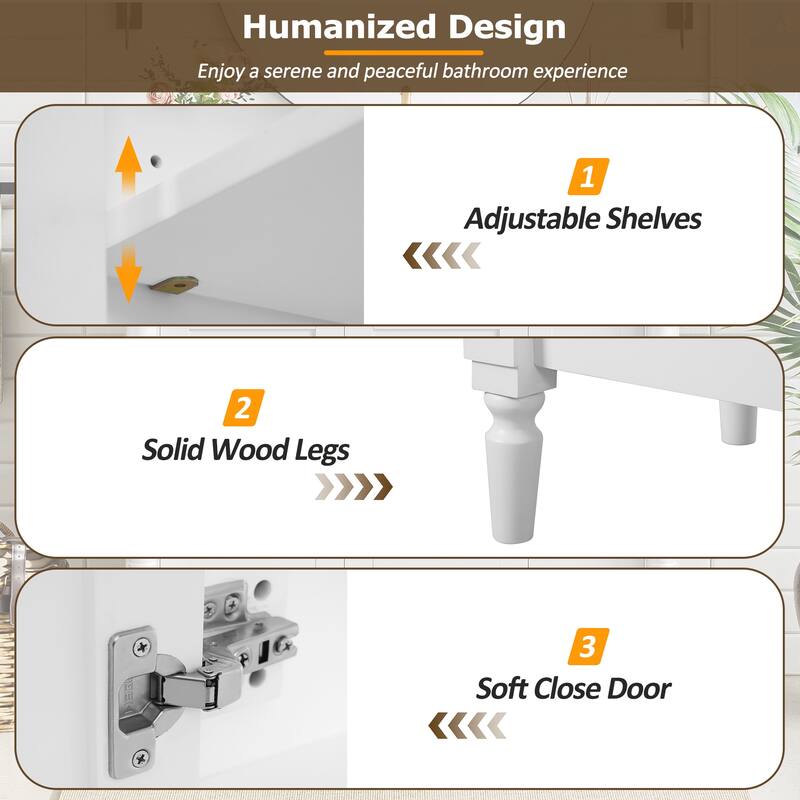 GDFStudio - Hellie 36" Modern Bathroom Vanity with Ceramic Sink - Soft-Close Doors, Drawers & Adjustable Storage