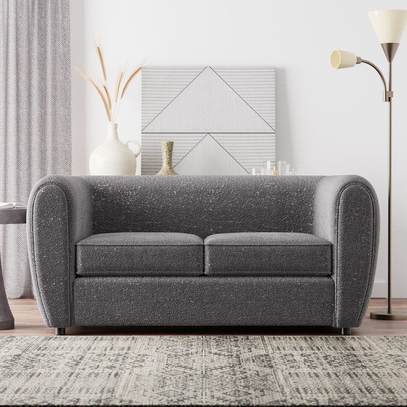 Furniture of America Vanessa Modern Curved Arms Boucle Loveseat Couch, Small Sofa with Seat Cushion and Wooden Legs - Charcoal Grey