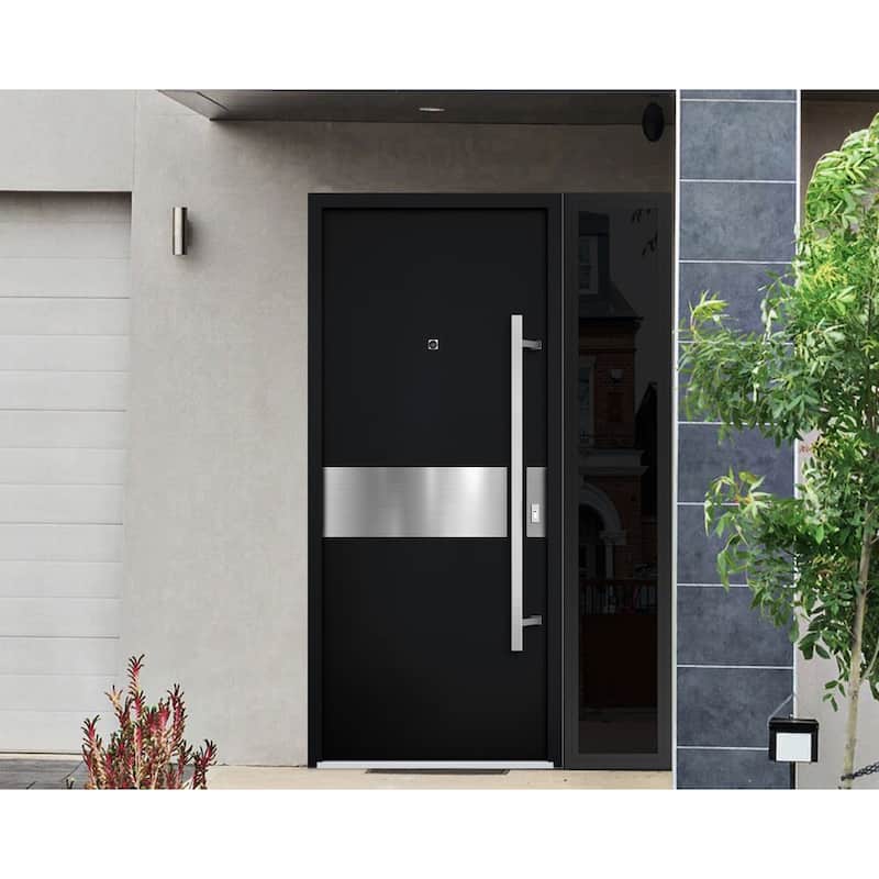 Front Prehung Steel Door 6072 Black Enamel Side and Top Window Sidelite W36+14xH80+16 Lh I Bedroom Door Bathroom Door