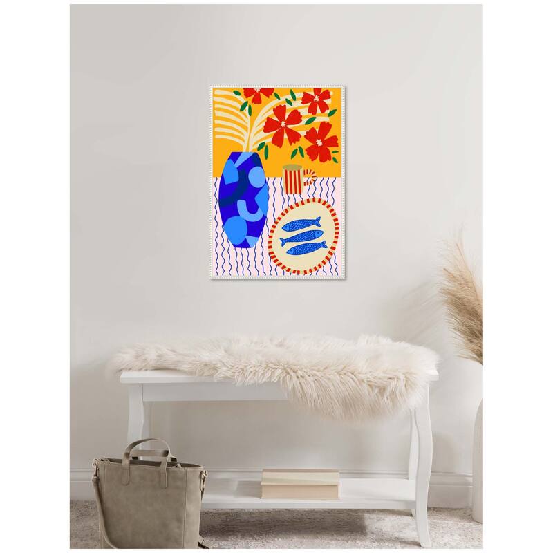 Kate and Laurel Sardines on Stripes by Teresa Rego Framed Canvas Wall Art Print