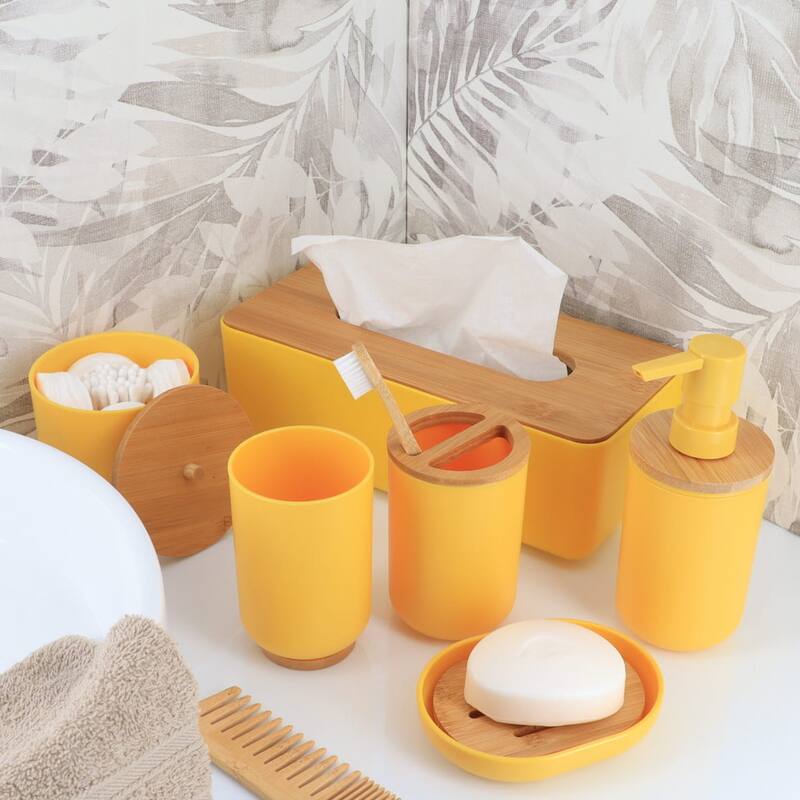 Yellow Padang Bathroom Accessory Set 7-Pieces Bamboo