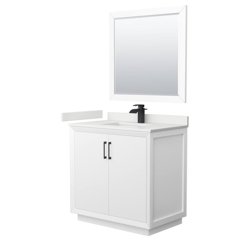 Wyndham Collection WCF414136S-QTZ-UNSM34 Strada 36" Free Standing - White / White Quartz Top / Matte Black Hardware