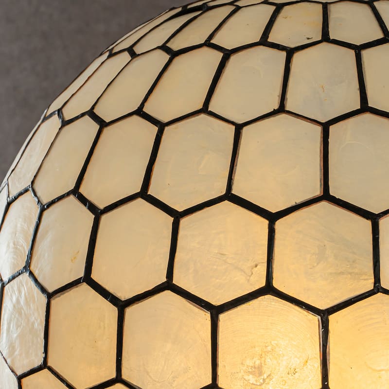 CraftHome Antique Brass Vintage Cosatal Glam Globe Natural CAPIZ SHELL Chandelier With for Living Room