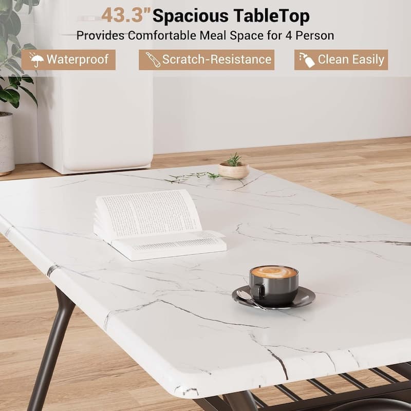 Dining Table Set for 4, with 4 Boucle Chairs and Storage Rack