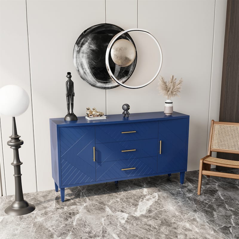 Stylish and Functional 2-Door 3-Drawer Cabinet with Carved Effect
