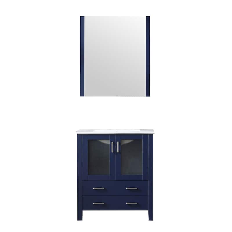 Volez Bath Vanity, White Ceramic Top and Mirror - 30 - Navy Blue