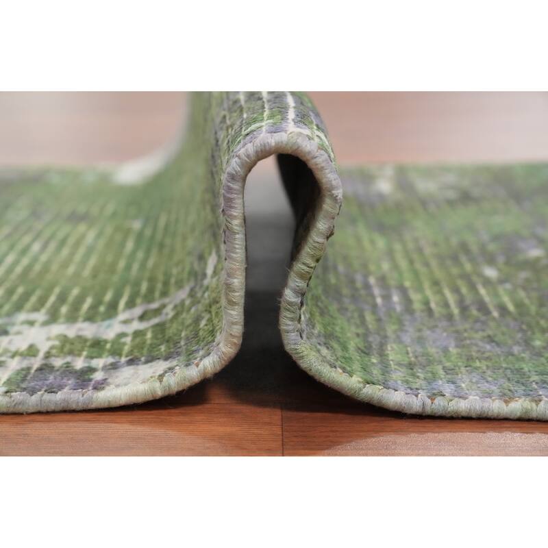 Hand Knotted Oriental Viscose Silk Carpet Modern All-Over Green Abstract Area Rug - 4' 0'' X 2' 0''