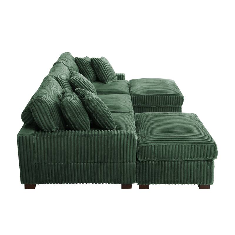 Modular Sectional Sofa Set with Adjustable Headrests and Ottomans