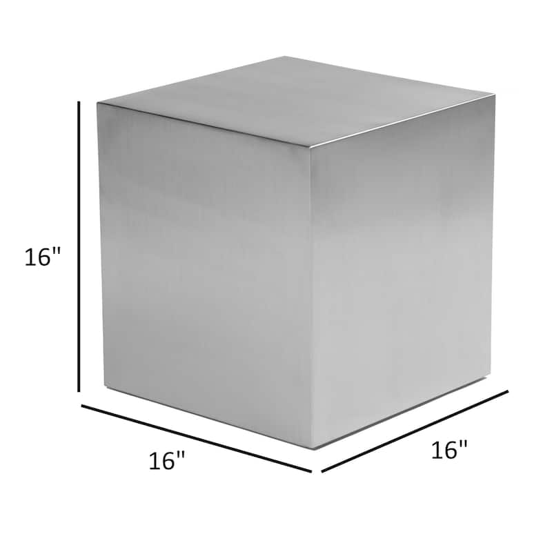 Brioni 16 Inch Side End Table, Square Top, Brushed Silver Metal Frame