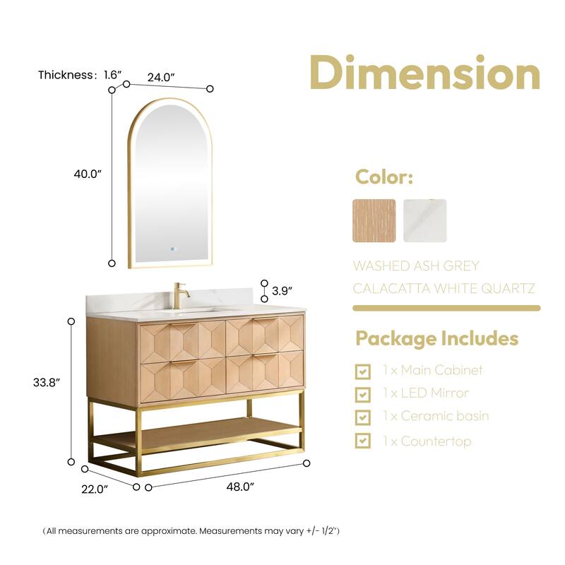 Milagro Bath Vanity with White Quartz Stone Top and Mirror