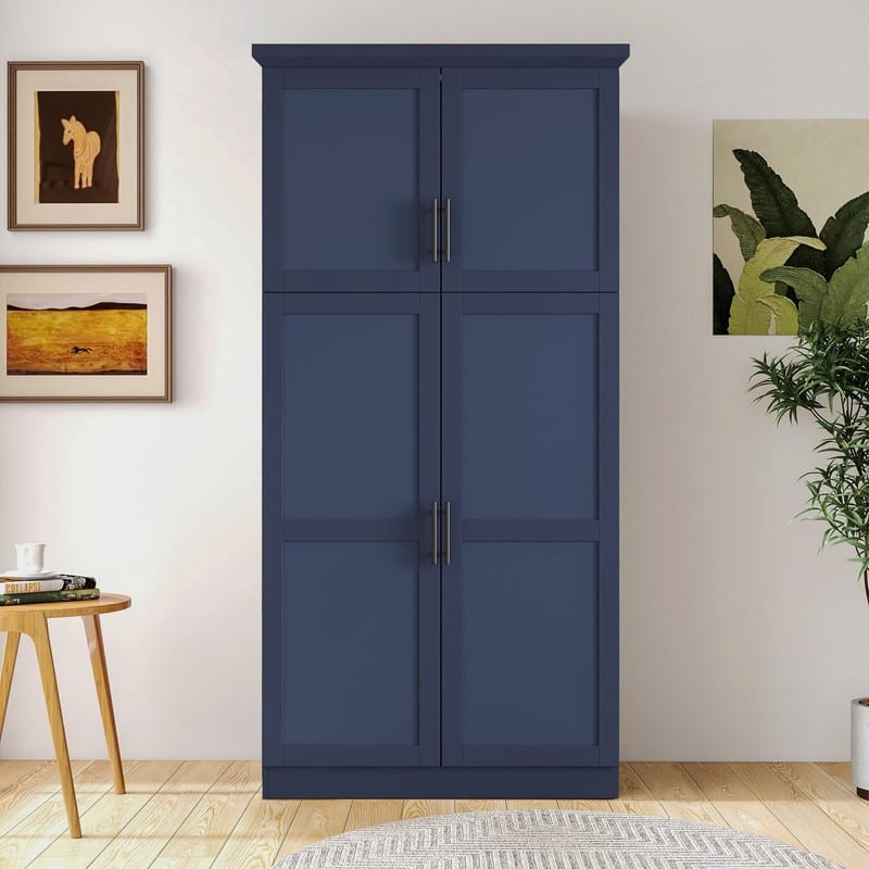 70.9"Tall Freestanding Kitchen Pantry Cabinet with Doors, Pull-out Trays and Adjustable Shelves for Organization - Blue