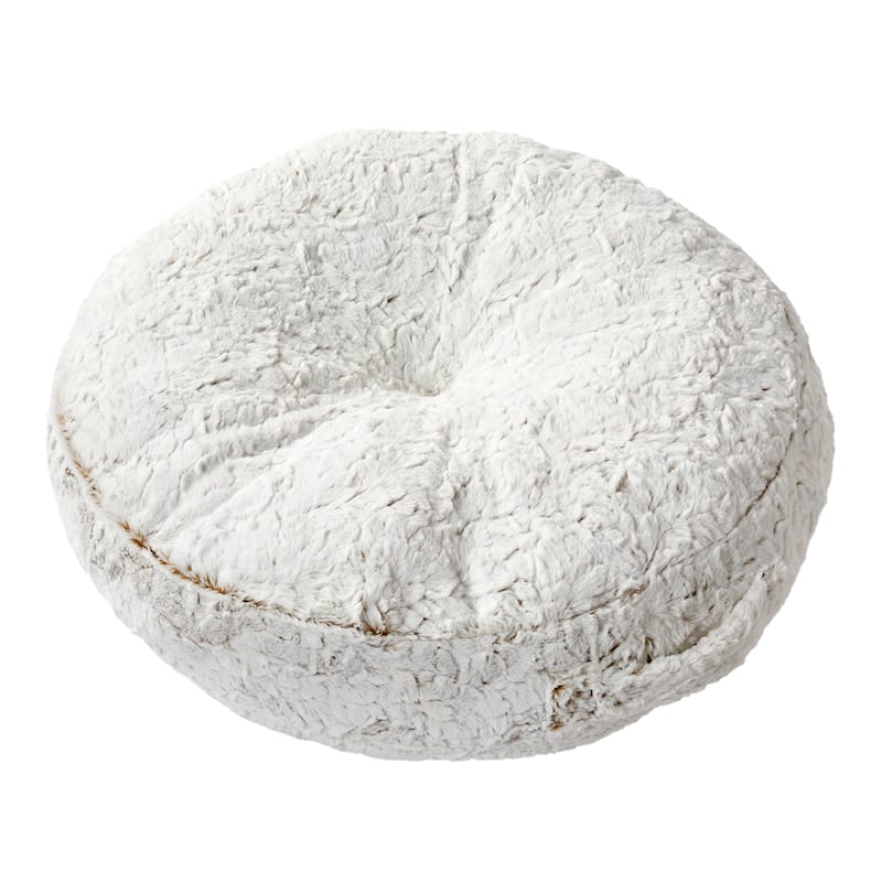 Sorra Home Circle Indoor Faux Fur Tufted Floor Pillow with Handle