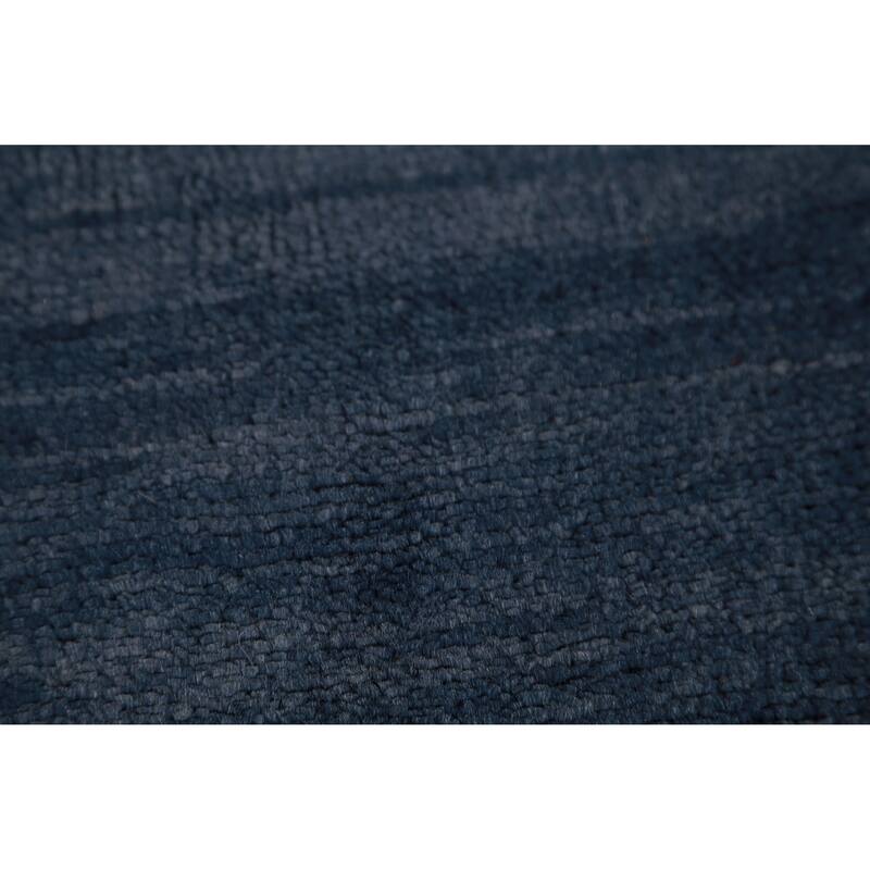 Hand Knotted Oriental 100% Wool Carpet Modern Solid Navy Blue & Blues Gabbeh Area Rug - 10' 0'' X 5' 3''
