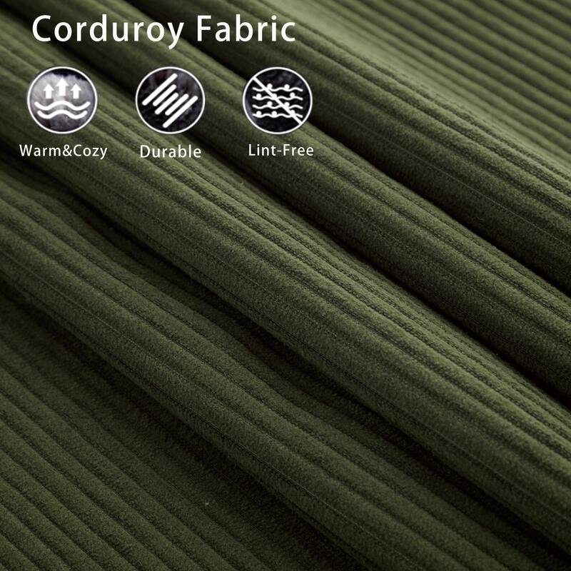 Modular 2-Seat Upholstered Green Sofa, DIY, Corduroy, with Neck & Lumbar Pillows