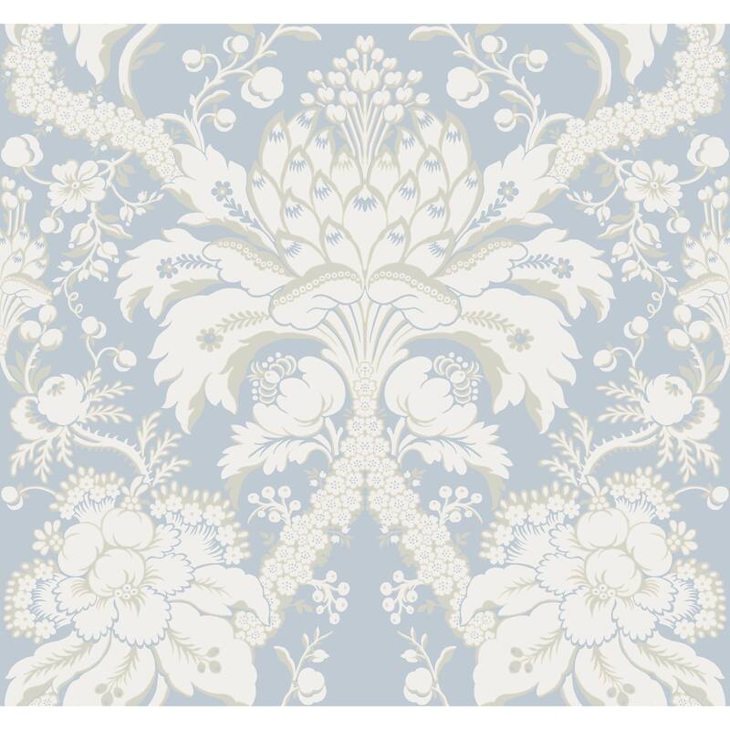 Forbach Blue Sure Strip Prepasted Damask French Artichoke Dam Wallpaper Covers about 60.75 sq. ft. - Blue