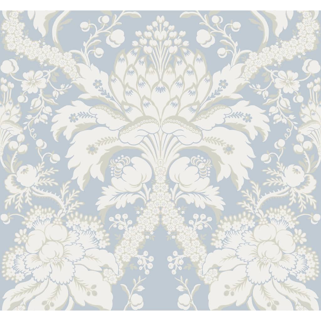 Forbach Blue Sure Strip Prepasted Damask French Artichoke Dam Wallpaper Covers about 60.75 sq. ft.