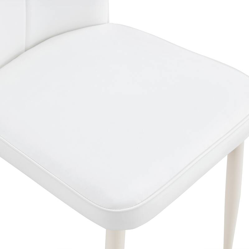 Roomfitters 5pcs Small Round Dining Table Set with Cream Style Chairs and Vertical Line Backrest Design, White