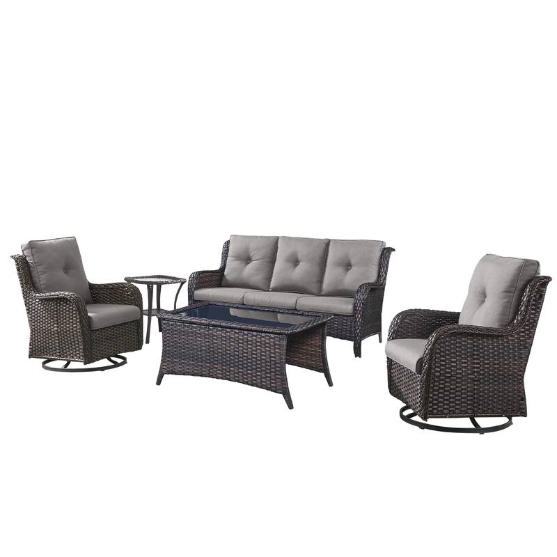 Pocassy 5 Pieces Outdoor 4 Inch Sofa Swivel Chairs Table