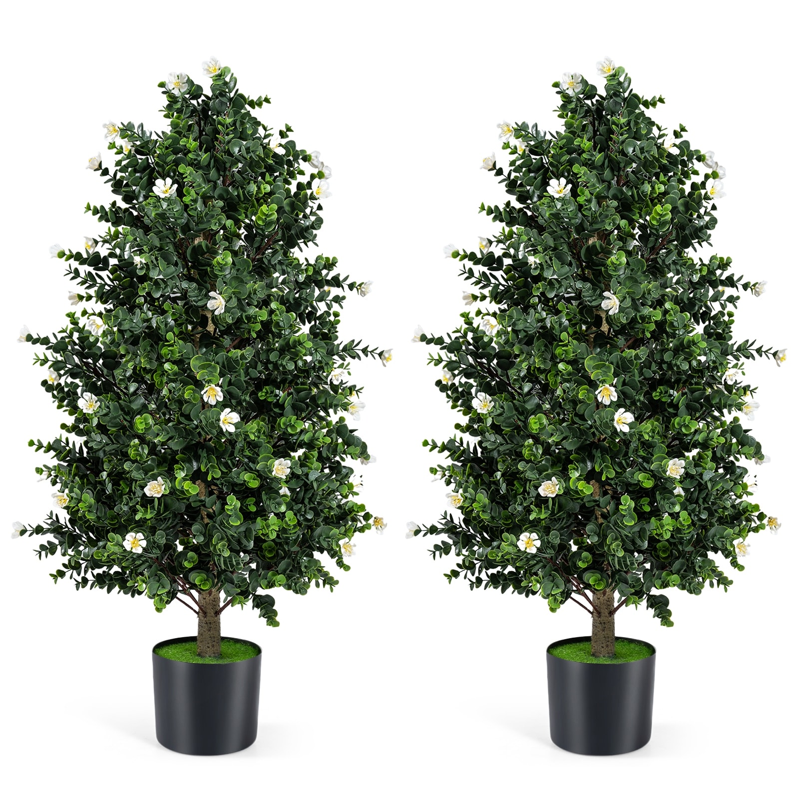 Gymax 2 Pack 36'' Artificial Topiary Cone Tree w/49 Flowers