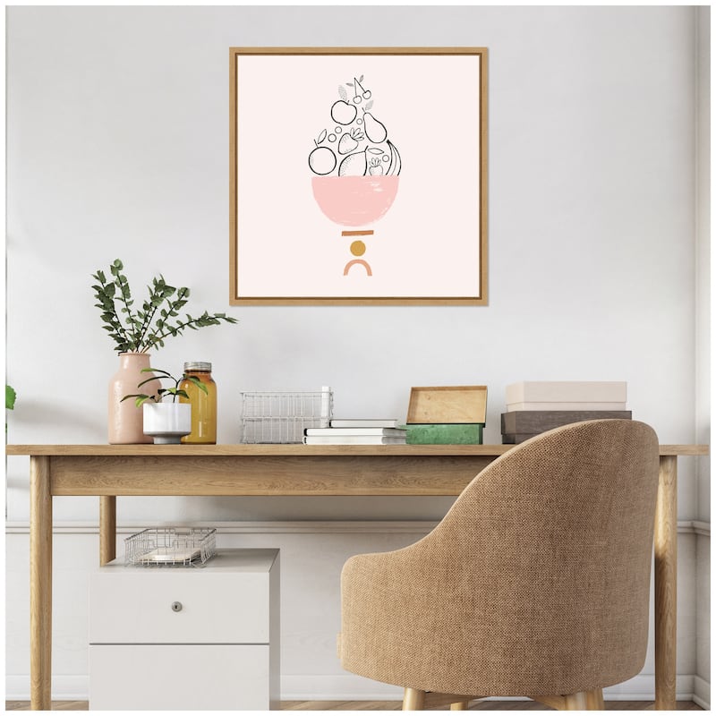 Kate and Laurel Sylvie Bowl of Fruitness Framed Canvas by Duchess Plum