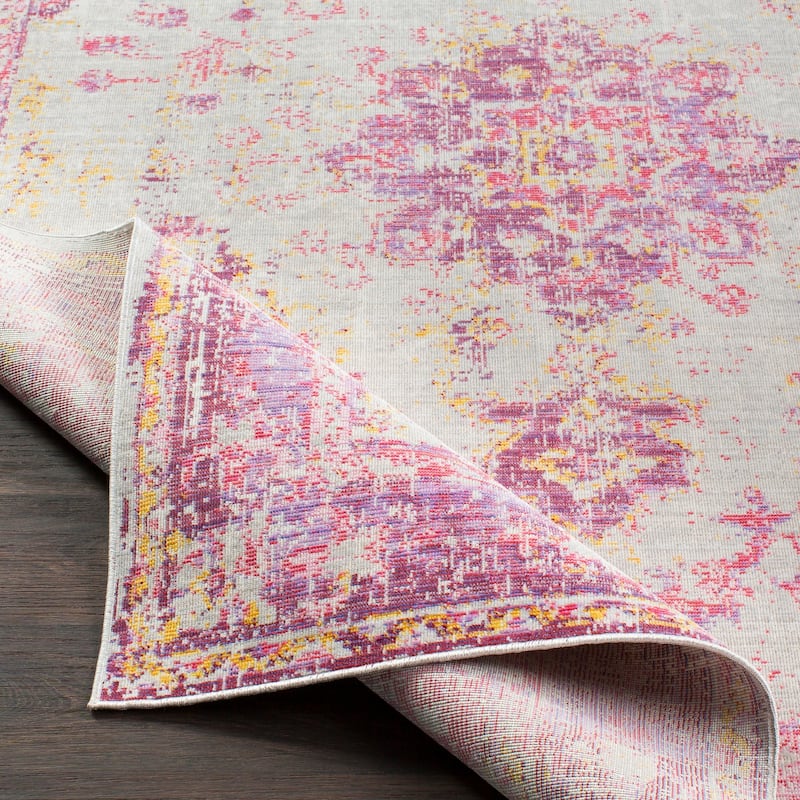 Vintage Distressed Oriental Pink Area Rug - 3'11" x 5'11"
