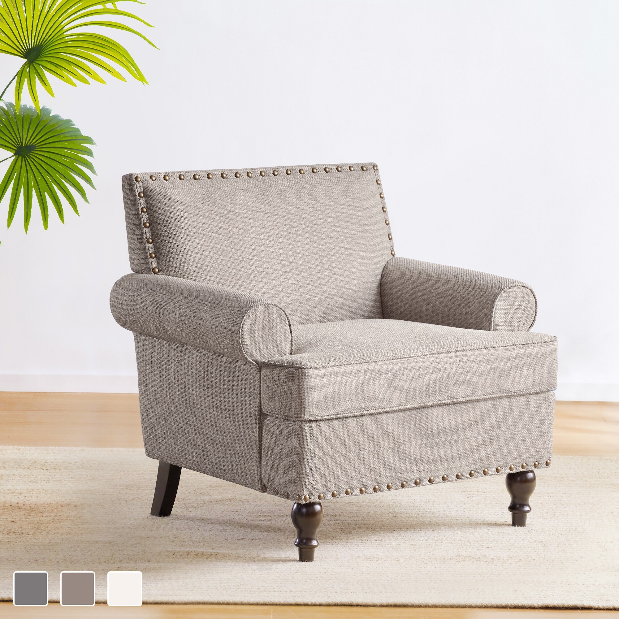 Light grey store chair with ottoman