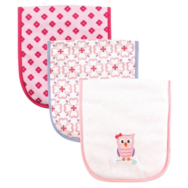 slide 1 of 1, Luvable Friends Baby Girl Cotton Burp Cloths with Fiber Filling 3pk, Owl, One Size - Owl - One Size One Size - Owl