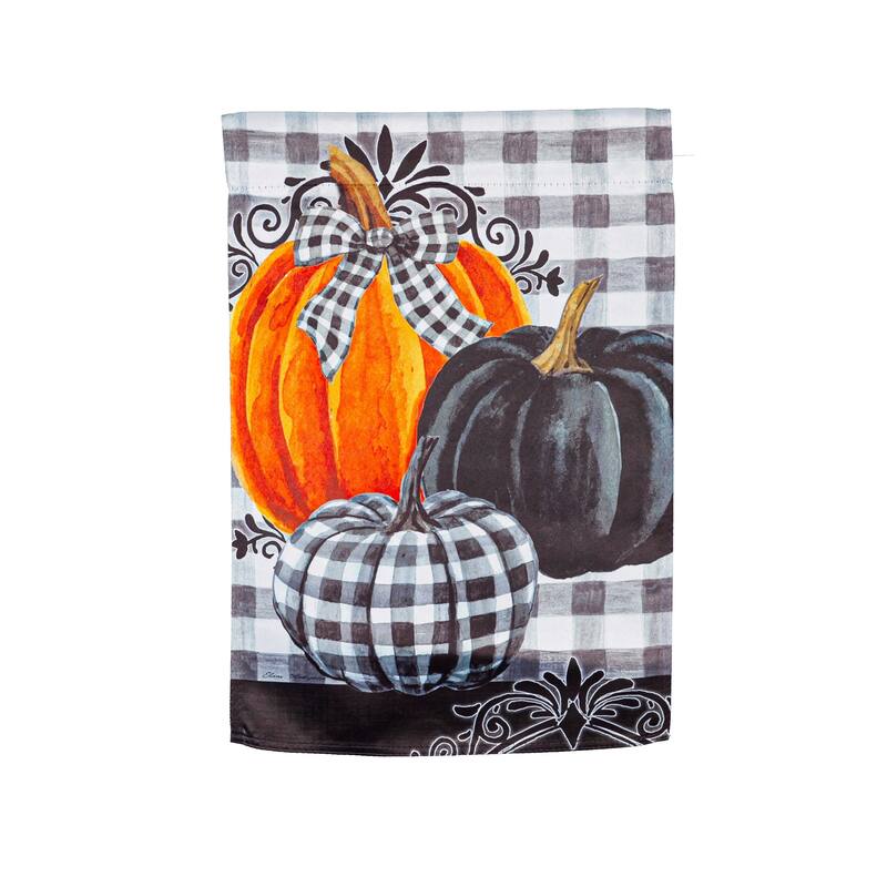 12.5 in. x 18 in. Pumpkin Check Garden Suede Flag