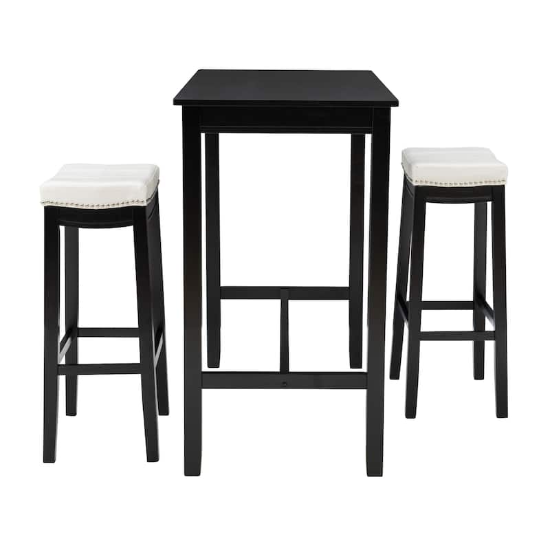 3-Piece Bar Table and Stool Set- 47.25" - Black and White