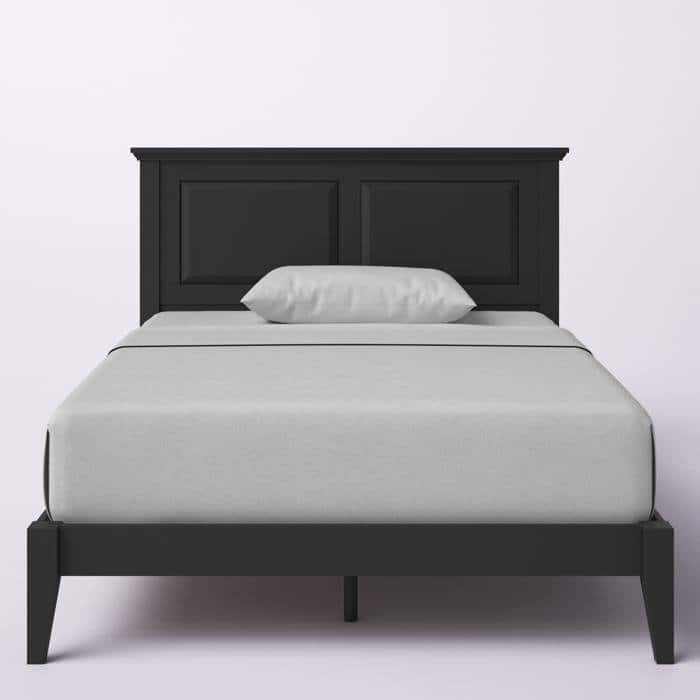 Solid Oak Platform Bed with Tapered Legs and Headboard
